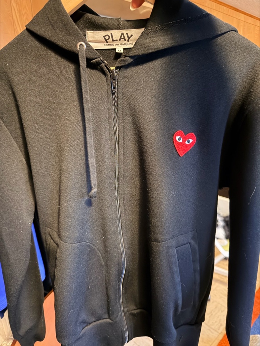Comme des Garcons PLAY Black Zip Hoodie with Red Heart Patch
